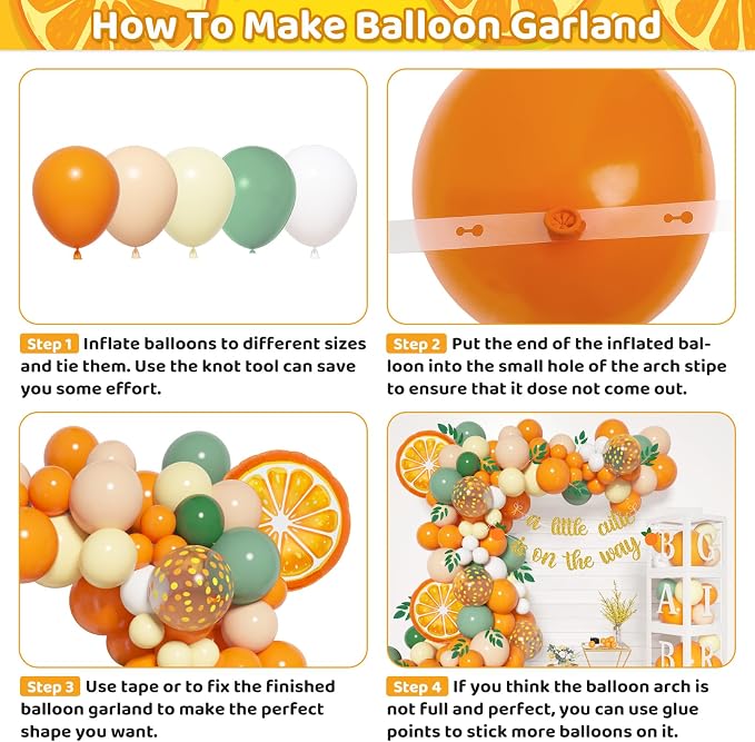 138pcs Little Cutie Baby Shower Orange Balloon Arch Kit Boxes Decoration | Baby - Image 3