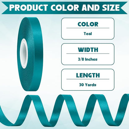 3/8In 30Yards Thin Teal Ribbon for Flower Bouquet Graduate Christmas Crafts | - Image 2