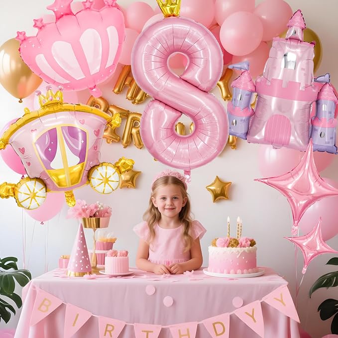 Minyu 6-Piece Princess Theme Party Decoration Set: Princess Carriage + Pink - Image 4