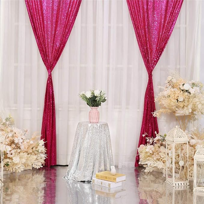 Eternal Beauty Hot Pink Sequin Backdrop Curtains, 2 Panels 2x8FT | 3mm Sparkle - Image 5