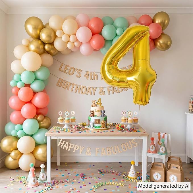 Gold Number 4 Balloon 40 Inch, Foil Decor - Image 2