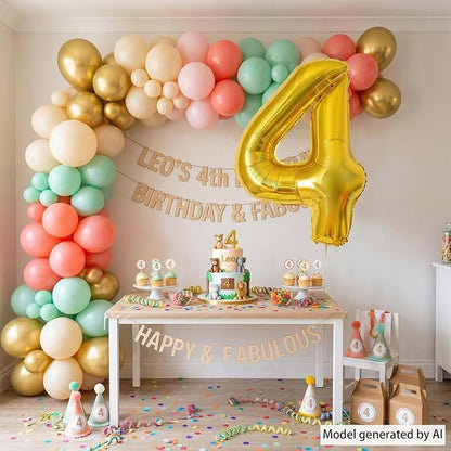 Gold Number 4 Balloon 40 Inch, Foil Decor - Image 2
