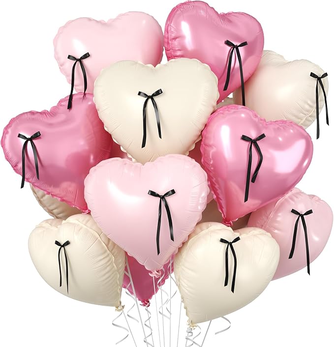 Pink Heart Balloons, 18 Inch Pink Sand White Foil Balloons by BIAPIAN