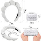 Zkptops 6Pcs Spa Headband for Washing Face Wristbands Set Women Bubble Skincare Makeup Sponge Terry Cloth Padded Puffy Headband Bow Tie Hairband Cute Non Slip Thick Hair Accessory Gifts (Grey)