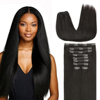 Lashey Clip in Hair Extensions, Straight 9pcs 150g Natural Black, 14 Inch Real Human Hair Thick Hair Extensions Clip ins for Black Women