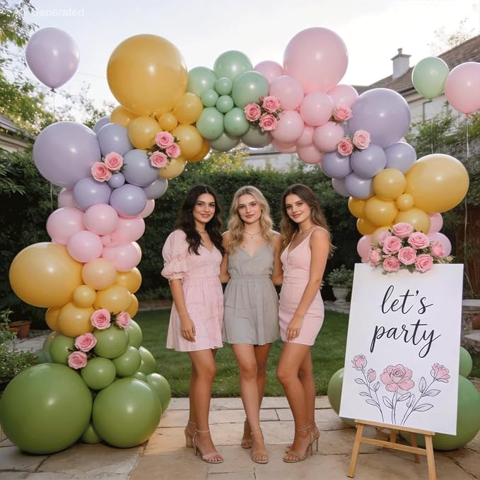 Dusty Green Purple Pink Yellow Balloons Arch Kit, Party Decor. | Olive Green - Image 7