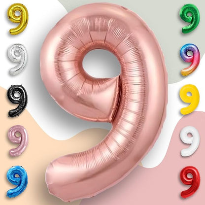 Rose Gold Number Balloon 9 Mylar Foil Balloons 40 inch - Image 2