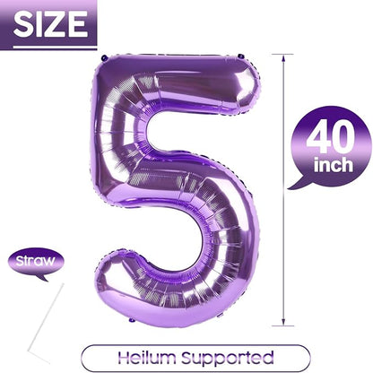 5 Balloon - Purple Birthday Number Balloons, 40 Inch Decorations Men Women | - Image 5