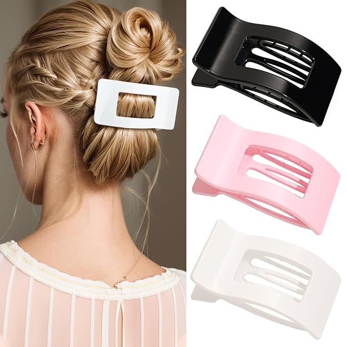 3-Pack Large Flat Hair Clips for Women, Lay Flat Claw Clips for Thick Thin Hair, Strong Hold Non-Slip Duckbill Hair Claws for Everyday, Updos, and Special Occasions (A-Mix Colors)