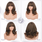 Wig with Bangs for Women | 16 Inch Layered Body Wave Synthetic Wig | Heat Resistant Yaki Fiber Natural Looking Shoulder Length Wigs | Synthetic Wig for Daily Wear - Auburn Mix Dark Brown
