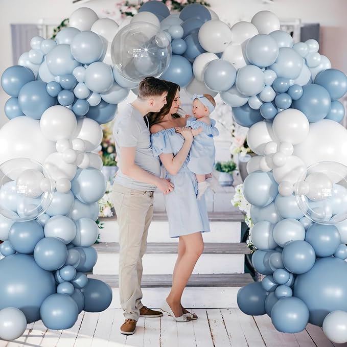 Dusty Blue Balloon, 12 inch Blue White Clear Balloon, Light Blue Macaron Blue - Image 4