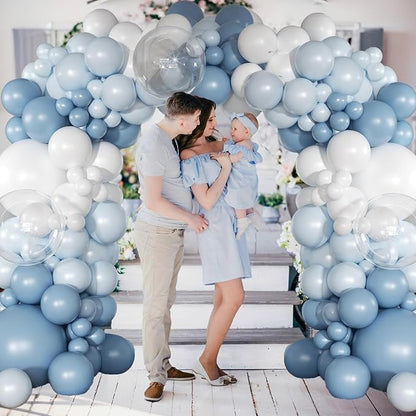 Dusty Blue Balloon, 12 inch Blue White Clear Balloon, Light Blue Macaron Blue - Image 4