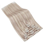 Ve Sunny Human Hair Clip in Extensions Ash Blonde Highlight Bleach Blonde Real Human Hair Extensions Clip ins for Thick Hair 120g 7pcs 14inch