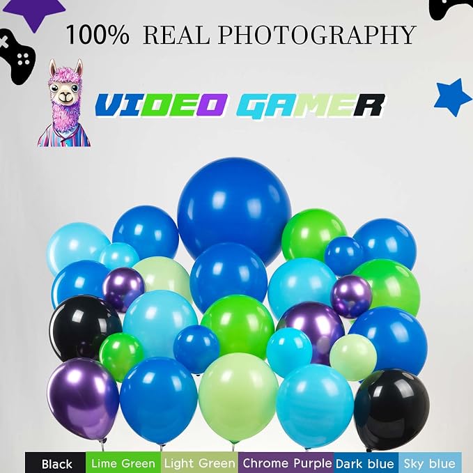 Video game balloon garland arch kit 140pcs purple blue green black balloons - Image 3