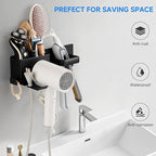 Hair Dryer Holder,Stainless Steel Wall Mounted Blow Dryer,Curling Iron,Straightener Holder Bathroom Metal Hair Tool Organizer Rack- Black