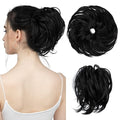 SARLA Messy Hair Bun Hair Pieces Curly Synthetic Updo Fake Scrunchies Ponytail Extension for Women Jet Black 1PCS