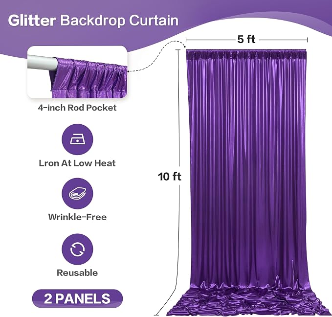 gogoparti 10x10FT Purple Sequin Backdrop Curtain - Image 6