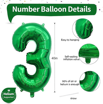 3rd Birthday Number Balloons for Kids, 40 Inch Emerald Green Foil Number - Image 2