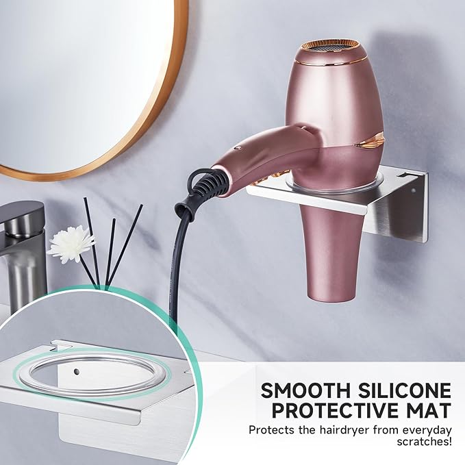Hair Dryer Holder Wall Mounted, Hair Tool Organizer for Blow Dryer Holder Stainless Steel, Bathroom Hairdryer Holder, Adhesive Hair Dryer Organizer Storage Hanger for Vanity Barber Shops