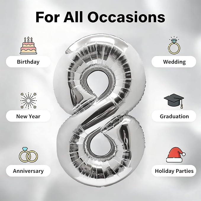 Number Balloons Silver Party Balloon - Image 5
