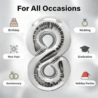 Number Balloons Silver Party Balloon - Image 5