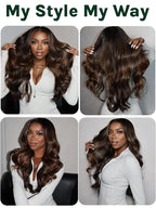 KLAIYI 13x4 Pre Everything Lace Front Chocolate Brown With Highlights Loose Body Wave Wig Human Hair Pre Cut Lace Pre Bleached Bye Bye Knots Pre Plucked Ombre Glueless Wear Go Wig Ready to Wear 18Inch