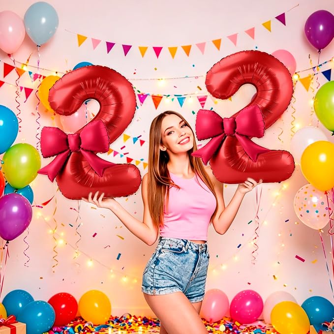 40 Inch Number 2 Balloon with Bow, Coquette Aesthetic Foil Balloon - Image 4