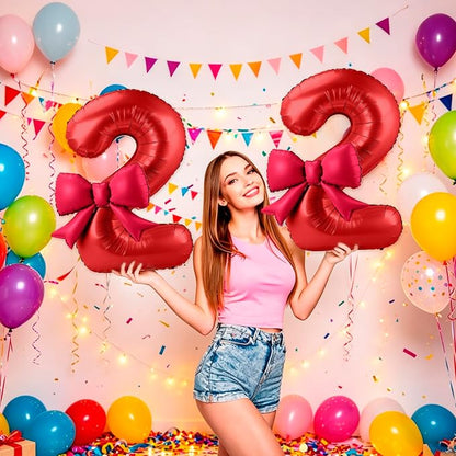 40 Inch Number 2 Balloon with Bow, Coquette Aesthetic Foil Balloon - Image 4