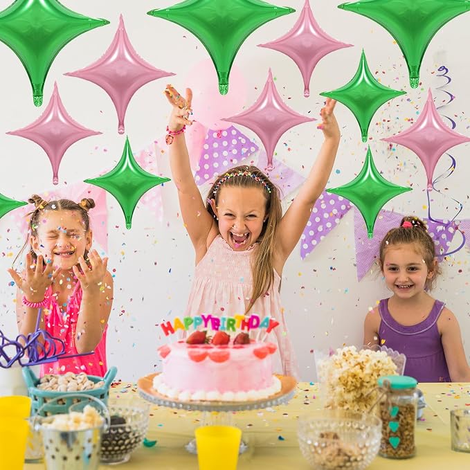 Pink Green Balloons, 26Inch and 10Inch Pink Green Quadrangle Star Helium - Image 4
