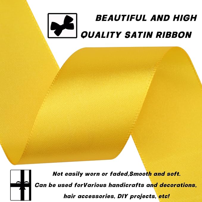 1-1/2 Inch 60 Yards Yellow Solid Satin Ribbon - Image 3
