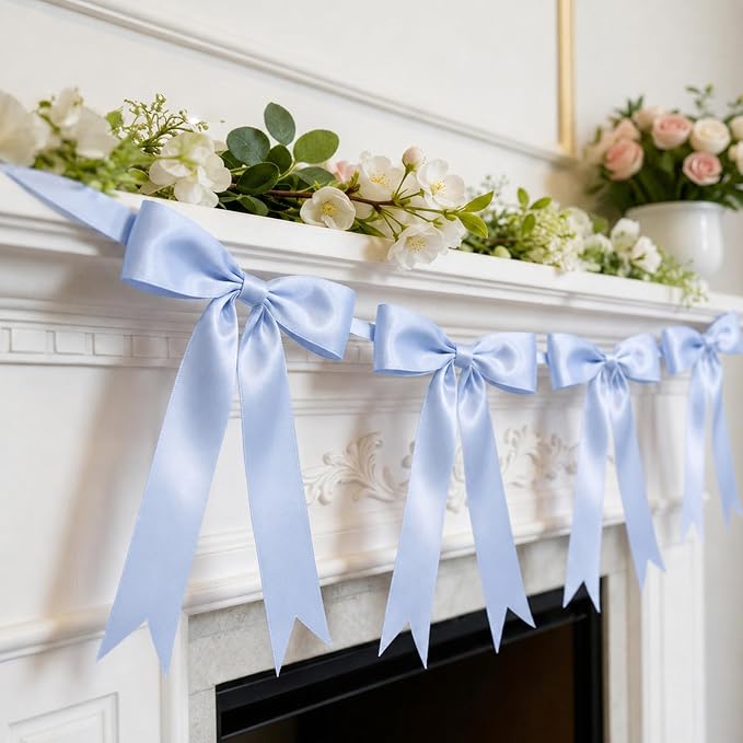 2 Strings Blue Bow Garland Banner Decorations - Image 3