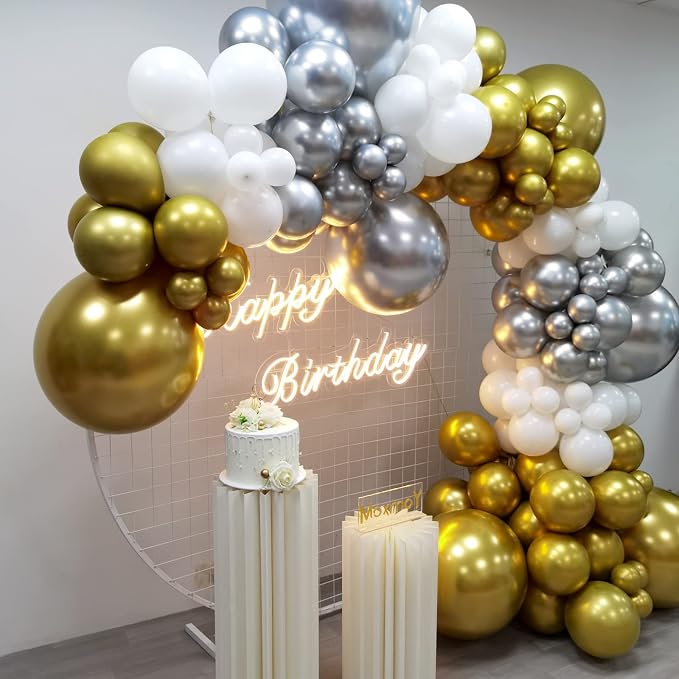 127pcs Silver Gold White Latex Balloons Garland Arch Kit 18in 12in 10in 5in - Image 3