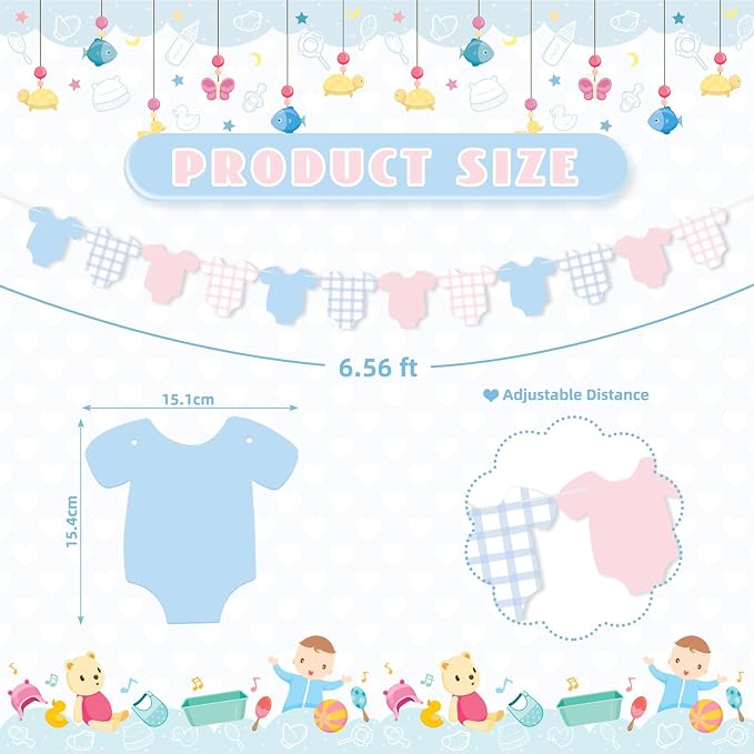 Weysat 2 Pcs Baby Clothes Banner Baby Boys Girls Shower Decorations Pink Blue - Image 2