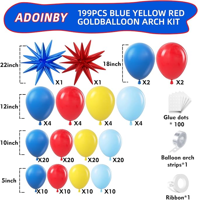 Blue Red Yellow Balloon Arch Kit, Different Sizes Party Balloon Garland Kit - Image 2