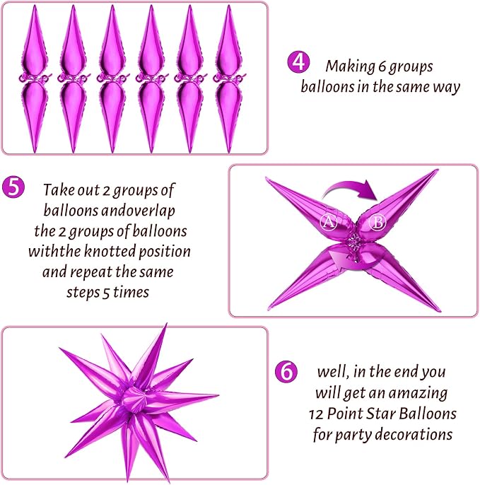 60 PCS Hot Pink Star Balloons, 12 Point cone Spike Explosion Star Foil Balloons - Image 4