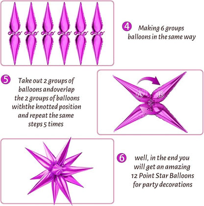 60 PCS Hot Pink Star Balloons, 12 Point cone Spike Explosion Star Foil Balloons - Image 4