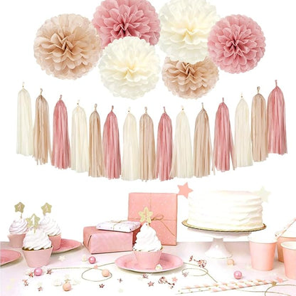 Pink Champagne-Peach Rose-Gold Boho Party Decorations - Image 7