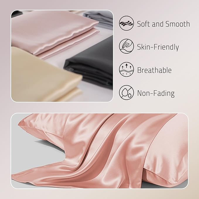 Mulberry Silk Pillow Cases Set of 2, Both Sides Real Silk Pillowcase for Hair and Skin Prevent Acne Organic Silk Pillow Cases 2 Pack with Hidden Zipper, Coral Pink, Standard (20"×26")