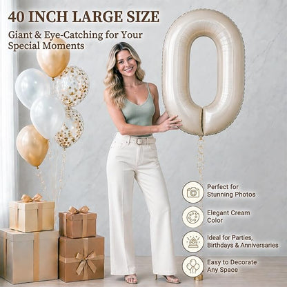 CARGEN 40 Inch Creamy White Number 0 Balloon Boho Neutral Party Decoration | - Image 2
