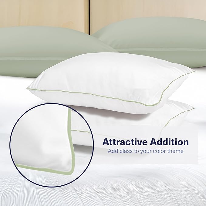 Kickoff Viscose Bamboo Pillowcase, King, Set of 2, 100% Organic Hidden Zippered Viscose Bamboo Pillow Case King Size, Cooling Pillow Cover for Hot Sleepers (20"x40", Trimmed, Soft Sage)