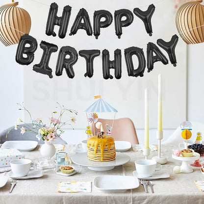 Happy Birthday Balloons Banner Black 16 Inch Mylar Foil Letters - Image 3