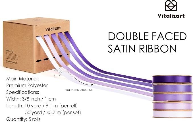 Vitalizart Purple Ribbons for Crafts 3/8" x 50Yds Double-Faced Satin Ribbon | - Image 2
