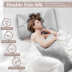 2 Pack 100% Pure Silk Pillowcase for Hair and Skin, Both Sides Mulberry Silk Pillowcases with Hidden Zipper, Cooling Pillowcase 19 Momme, 600 Thread Silk Pillow Cases Standard Size, Gray