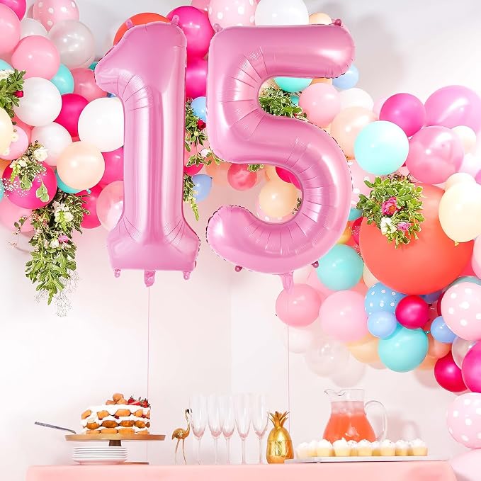 Pink Number 15 Balloon, 40 Inch Big Large Foil Helium Number Balloons, Giant - Image 2