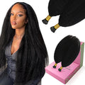 YoungSee I Tips Hair Extensions Kinky Straight 18 Inch Black I Tips Hair Extensions Real Human Hair Black Women 60s Kinky Itip Hair Extension Human Hair Yaki Pre Bonded Hair for Black Women 50g