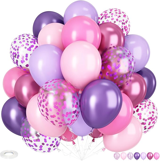 Pink and Purple Balloons, 12 Inch Pastel Purple and Pink Balloons Metallic Baby by Adorely