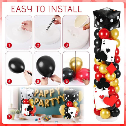2 Sets Casino Theme Balloon Column Stand Kits Red Black Gold Balloons Column Kit - Image 4