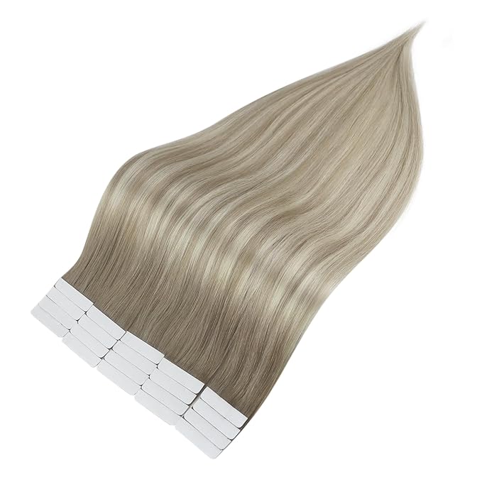 Full Shine Tape in Extensions 18Inch Color 19 Grey Fading to 8 Ash Brown and 60 Blonde Tape in Hair Extensions Seamless Skin Weft Tape Extensions 50G 20Pcs Straight Natural Hair Add Length