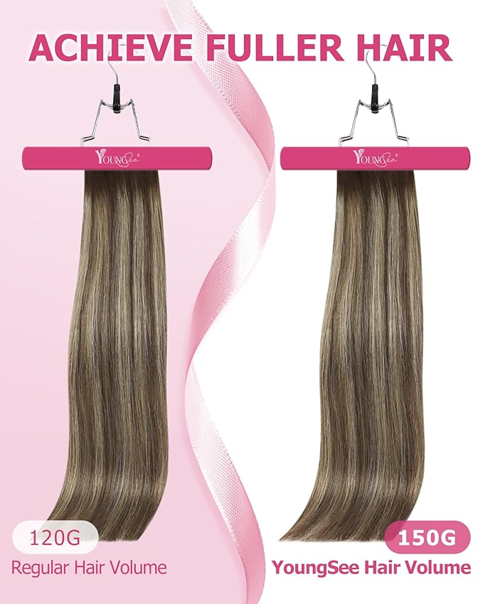 YoungSee Clip in Human Hair Extensions Brown Balayage Clip in Extensions Real Human Hair Chocolate Brown with Ash Blonde Clip on Human Hair Extension for Short Straight Hair 12Inch 80G 7Pcs