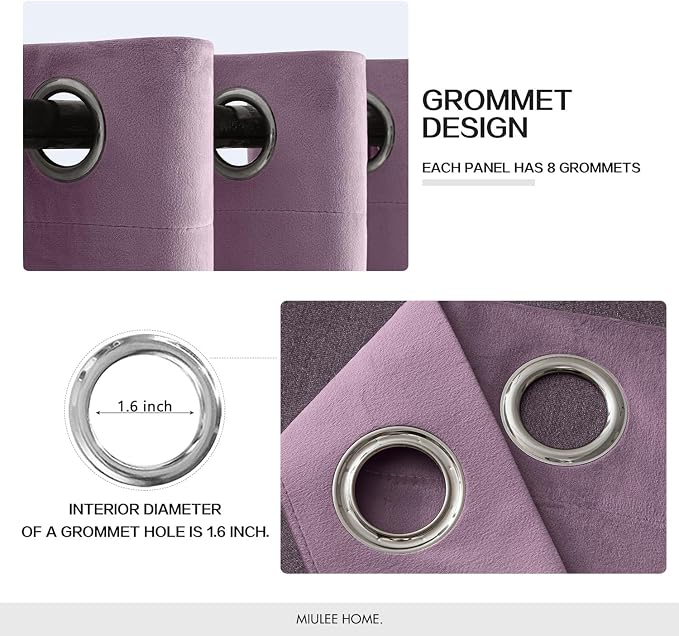 MIULEE Velvet Curtains Lavender 52 x 108 Inch Length Set of 2 | Extra Long - Image 2